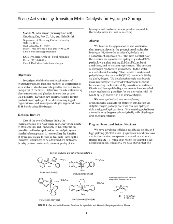 (PDF) Silane Activation by Transition Metal Catalysts for Hydrogen Storage