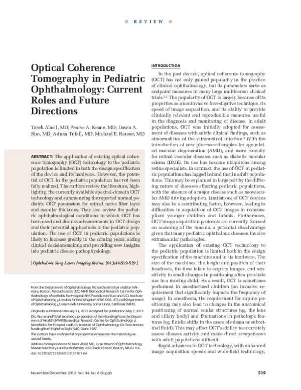 (PDF) Optical coherence tomography in pediatric ophthalmology current