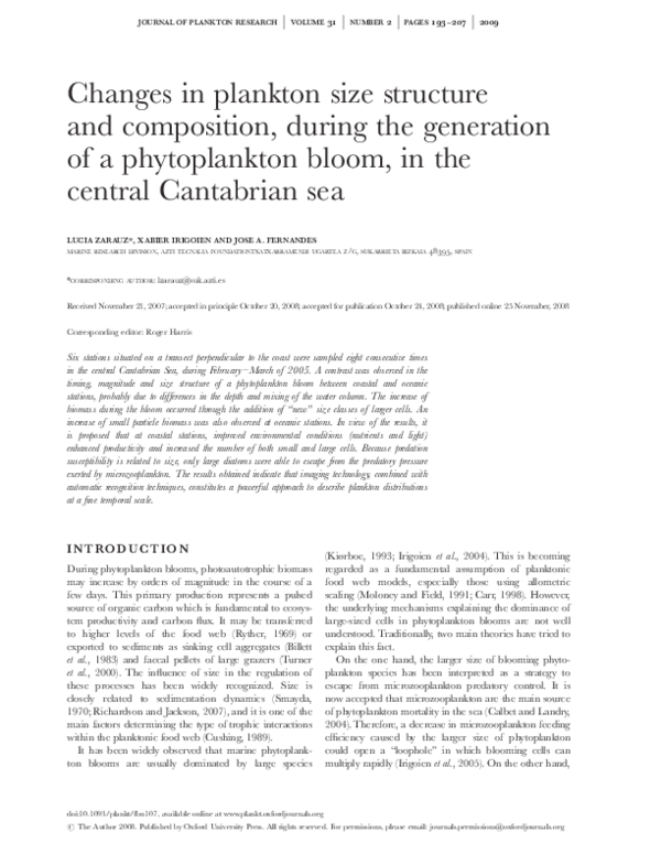 (PDF) Changes in plankton size structure and composition, during the ...