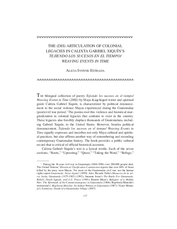 (PDF) The (Dis) Articulation of Colonial Legacies in Calixta Gabriel ...
