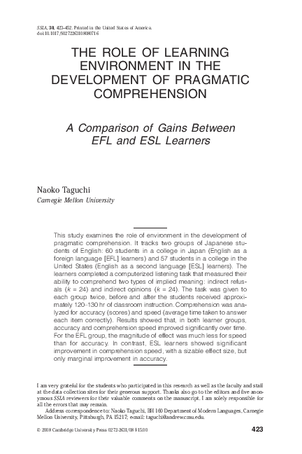 (PDF) THE ROLE OF LEARNING ENVIRONMENT IN THE DEVELOPMENT OF PRAGMATIC ...