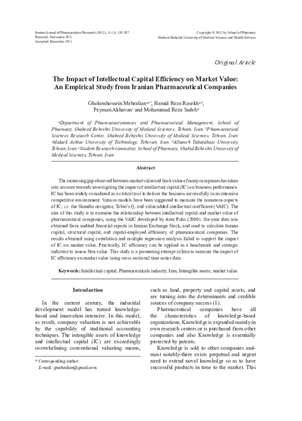 The Impact of Intellectual Capital Efficiency on Market Value: An ...