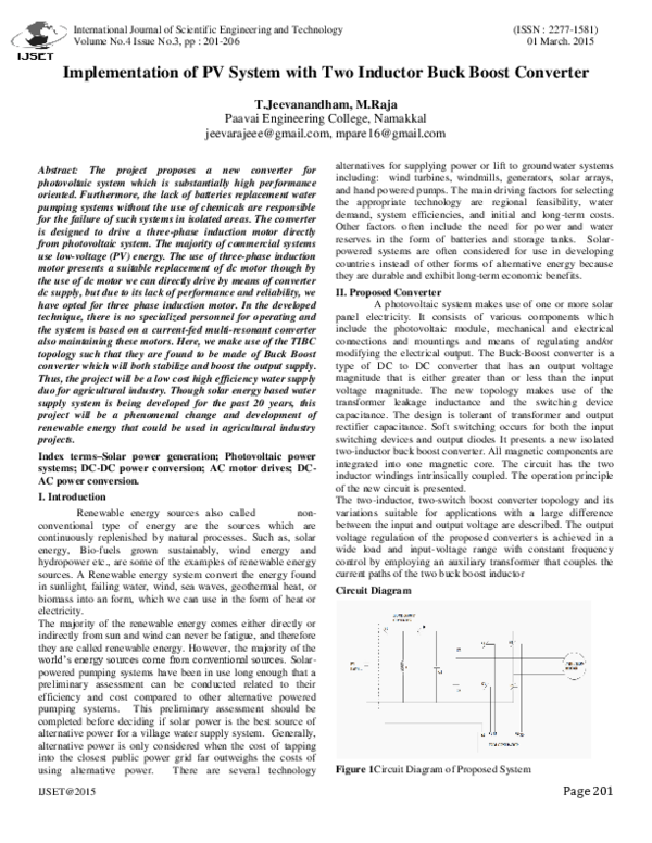 (PDF) Implementation of PV System with Two Inductor Buck Boost Converter