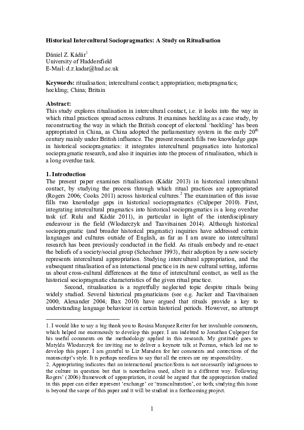 (PDF) Historical Intercultural Sociopragmatics A Study on