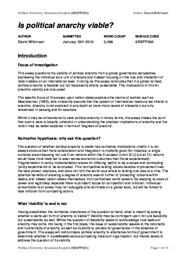 What is Anarchism All About? Essay Example For Students - words | Artscolumbia