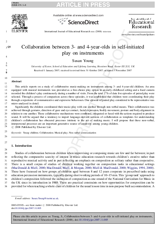(PDF) Collaboration between 3 and 4yearolds in selfinitiated play