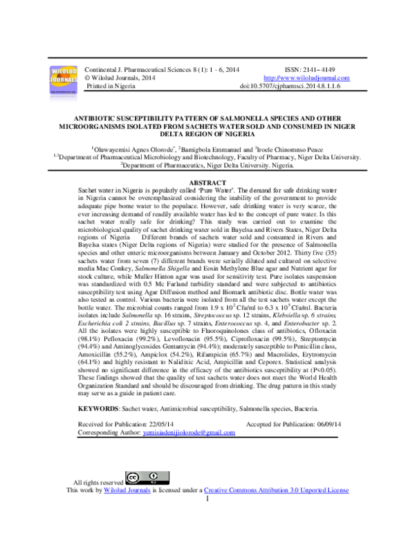 (PDF) ANTIBIOTIC SUSCEPTIBILITY PATTERN OF SALMONELLA SPECIES AND OTHER ...