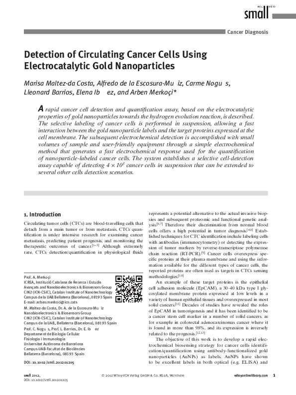 (PDF) Detection of Circulating Cancer Cells Using Electrocatalytic Gold ...