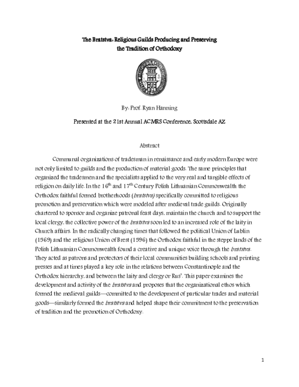 (PDF) The Bratstva: Religious Guilds Producing and Preserving the ...
