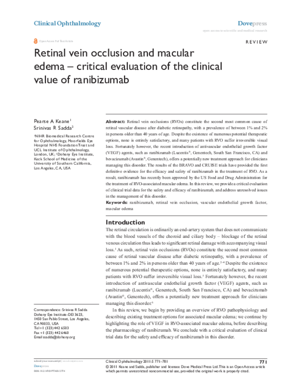 (PDF) Retinal vein occlusion and macular edema critical evaluation of ...