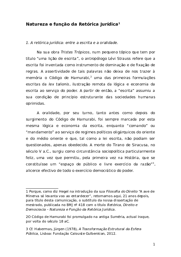 (DOC) Natureza e função da retórica jurídica/Nature and function of ...