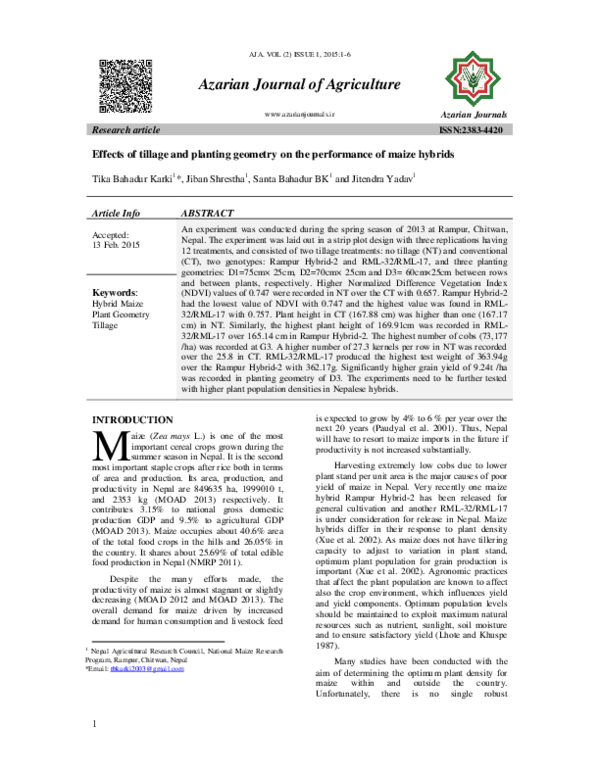 (PDF) Effects of tillage and planting geometry on the performance of ...