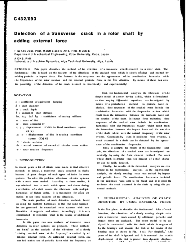 (PDF) C432/093 Detection of a transverse crack in a rotor shaft by ...