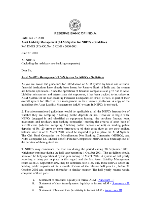(PDF) Asset Liability Management (ALM) System for NBFCs -Guidelines Ref