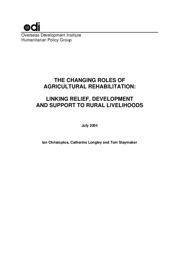 (PDF) THE CHANGING ROLES OF AGRICULTURAL REHABILITATION LINKING RELIEF, DEVELOPMENT AND SUPPORT