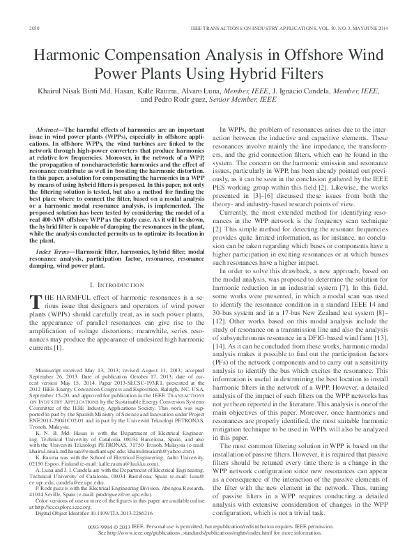 Picture of (PDF) Harmonic Compensation Analysis in Offshore Wind Power Plants ...