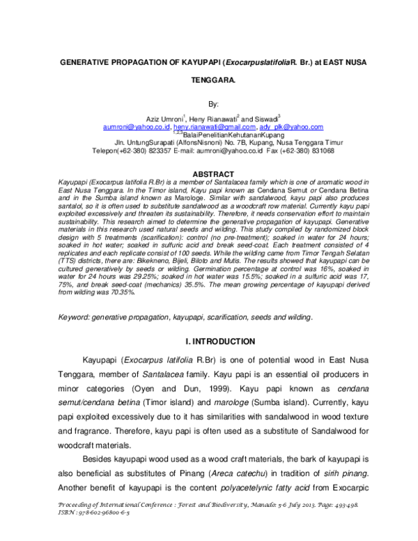 (PDF) Generative Propagation of Kayu Papi (Exocarpus Latifolia R.Br) in ...