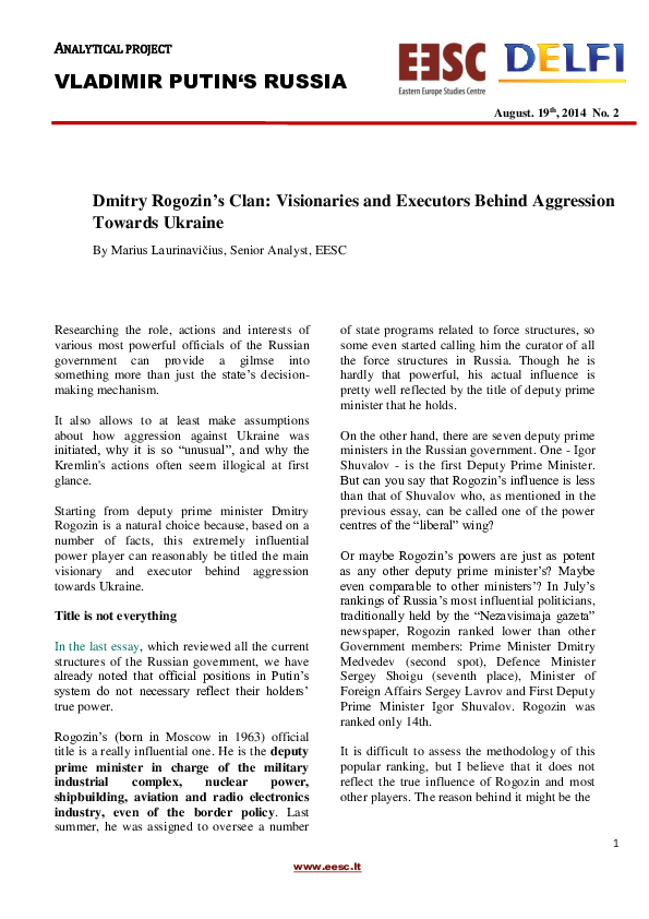 Dmitry Rogozin’s Clan: Visionaries and Executors Behind Aggression Towards Ukraine