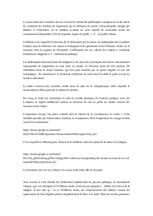 LUMIERES DE LA RAISON LUMIERES DE LA RAISON