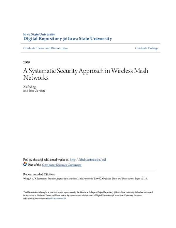 (PDF) A Systematic Security Approach in Wireless Mesh Networks