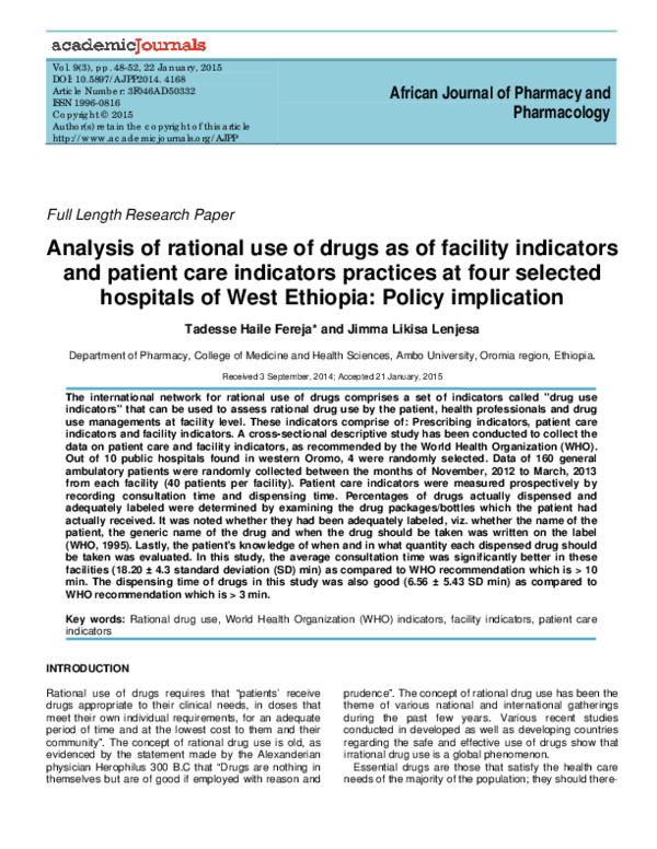 PDF) Analysis of rational use of drugs as of patient care and 