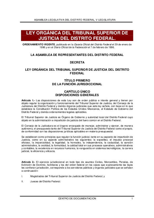 (PDF) LEY ORGÁNICA DEL TRIBUNAL SUPERIOR DE JUSTICIA DEL DISTRITO FEDERAL Daniel Santos (PDF) LEY ORGÁNICA DEL TRIBUNAL SUPERIOR DE JUSTICIA DEL DISTRITO FEDERAL Daniel Santos