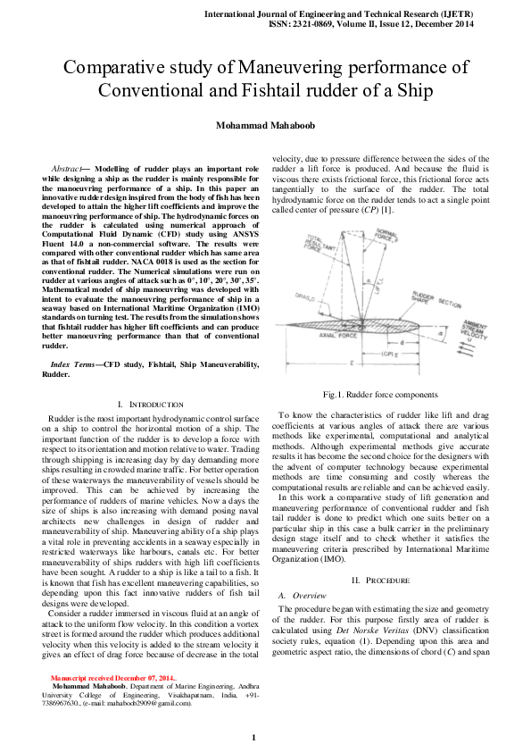 (PDF) Comparative study of Maneuvering performance of Conventional and ...