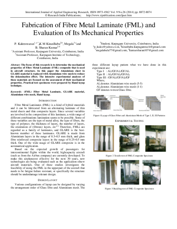 (PDF) Fabrication of Fibre Metal Laminate (FML) and Evaluation of Its