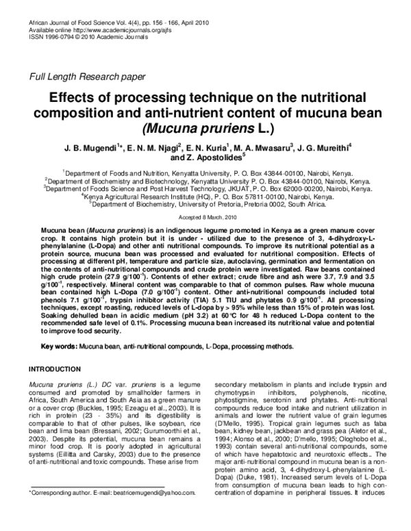 (PDF) Effects of processing technique on the nutritional composition