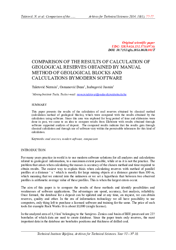 Doc Comparison Of The Results Of Calculation Of Geological Reserves Doc Comparison Of The Results Of Calculation Of Geological Reserves