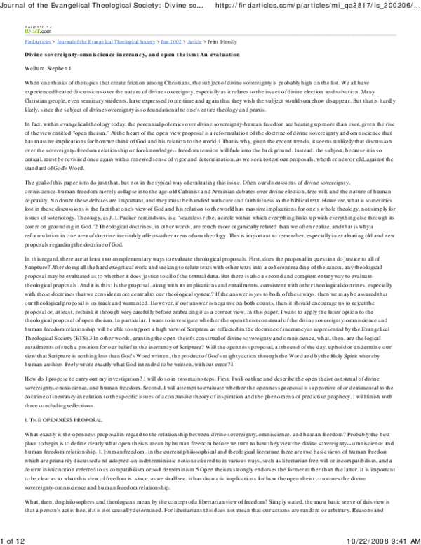 (PDF) Open Theism - Sovereignty-Omniscience Inerrancy