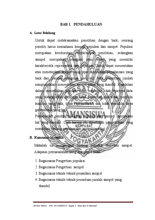 Doc Tugas 1 Populasi Dan Sampel Ambar Retno Academia Edu