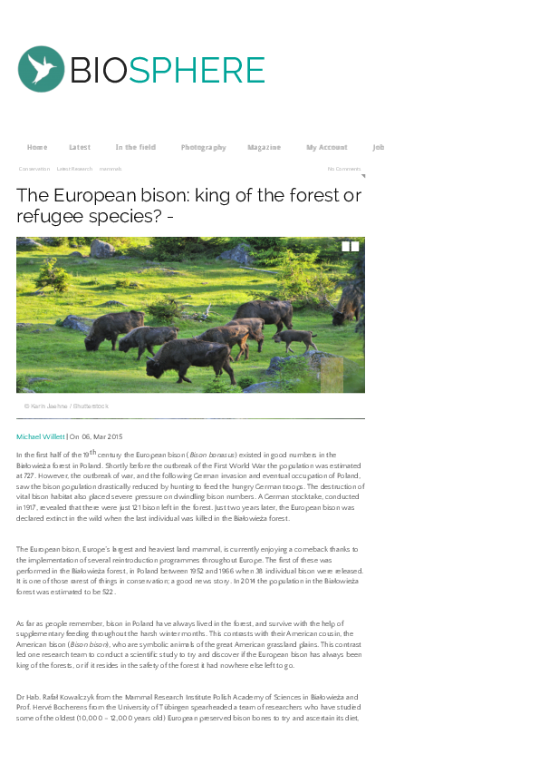 (PDF) The European bison: king of the forest or refugee species