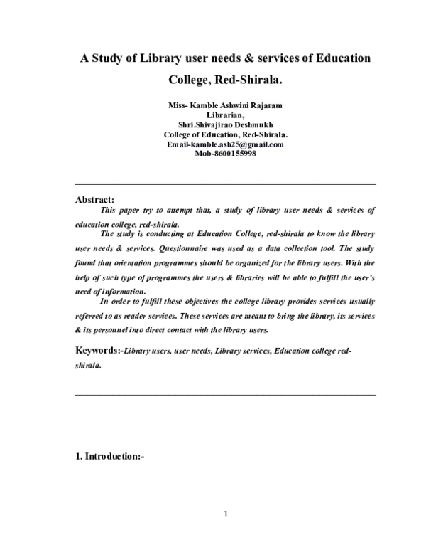 (DOC) A Study of Library user needs & services of Education College ...