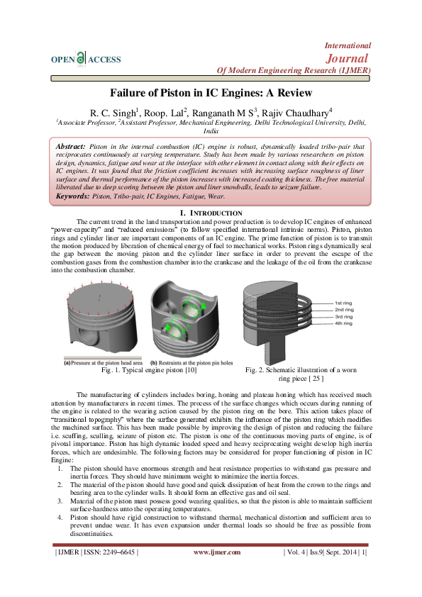 (PDF) Failure of Piston in IC Engines A Review Ramesh Chandra Singh