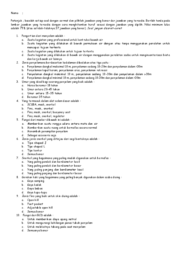 Doc Jawaban Soal Ujian Diklat Ince Kadir Academia Edu