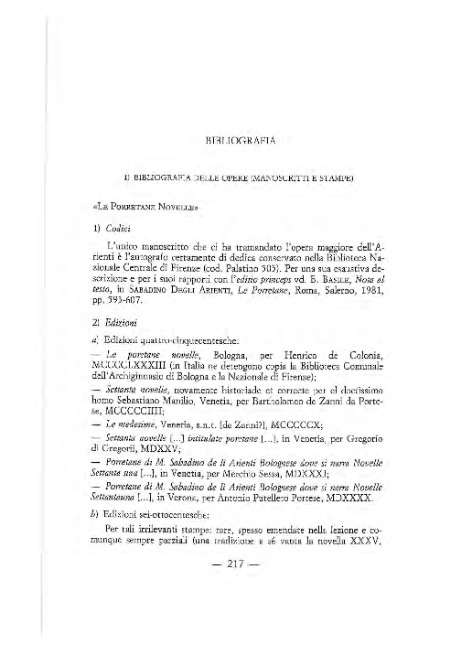 (PDF) Bibliografia delle opere di Giovanni Sabadino degli Arienti e