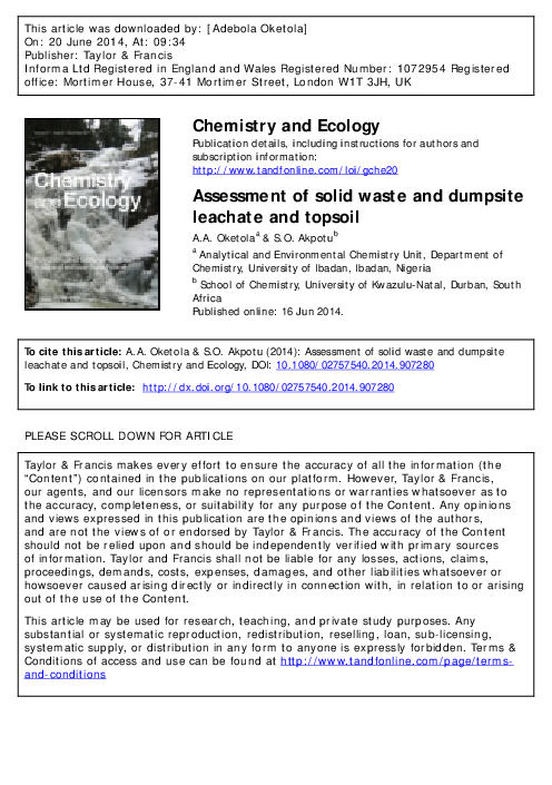 (PDF) Assessment of solid waste and dumpsite leachate and topsoil