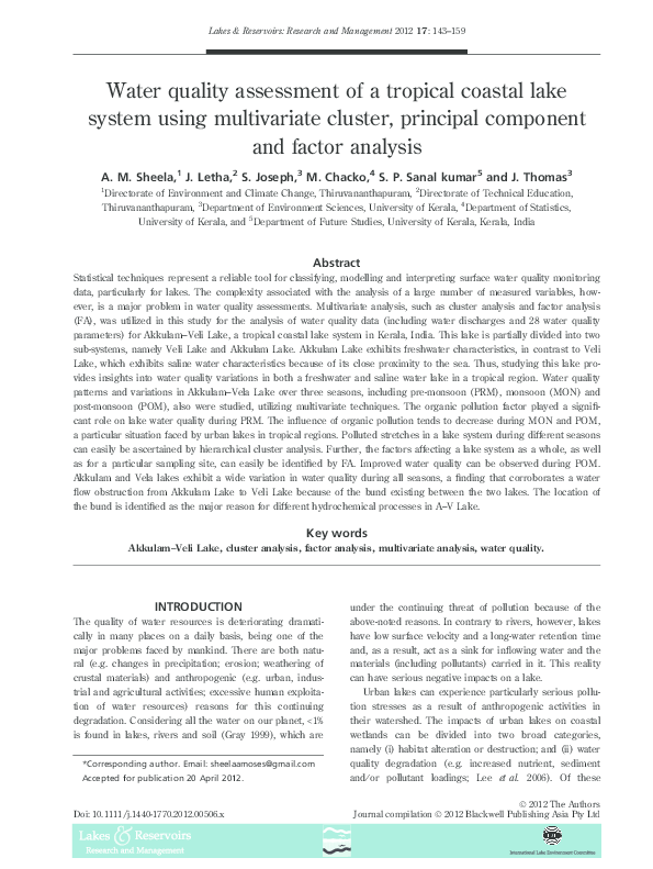 (PDF) Water quality assessment of a tropical coastal lake system using ...