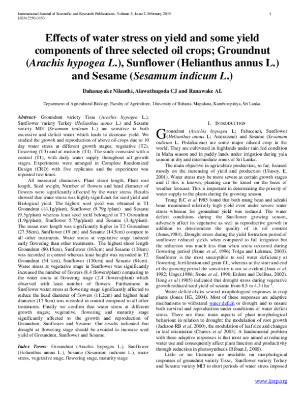 (PDF) Effects of water stress on yield and some yield components of ...