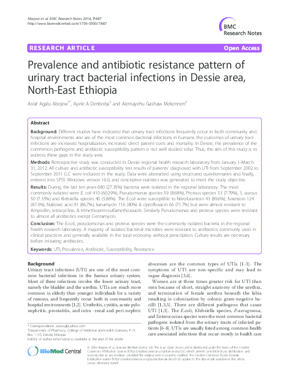 (PDF) Prevalence and antibiotic resistance pattern of urinary tract ...