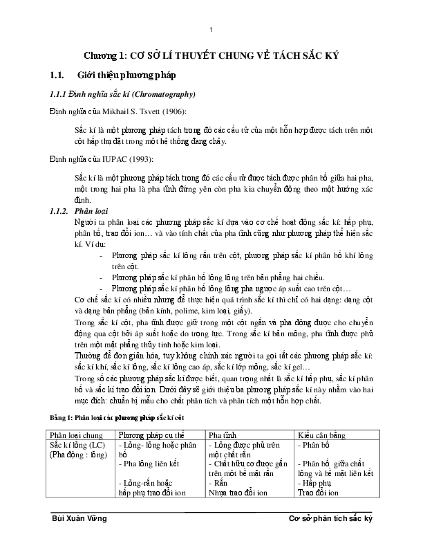 First page of “Chương 1: CƠ SỞ LÍ THUYẾT CHUNG VỀ TÁCH SẮC KÝ 1.1. Giới thiệu phương pháp”