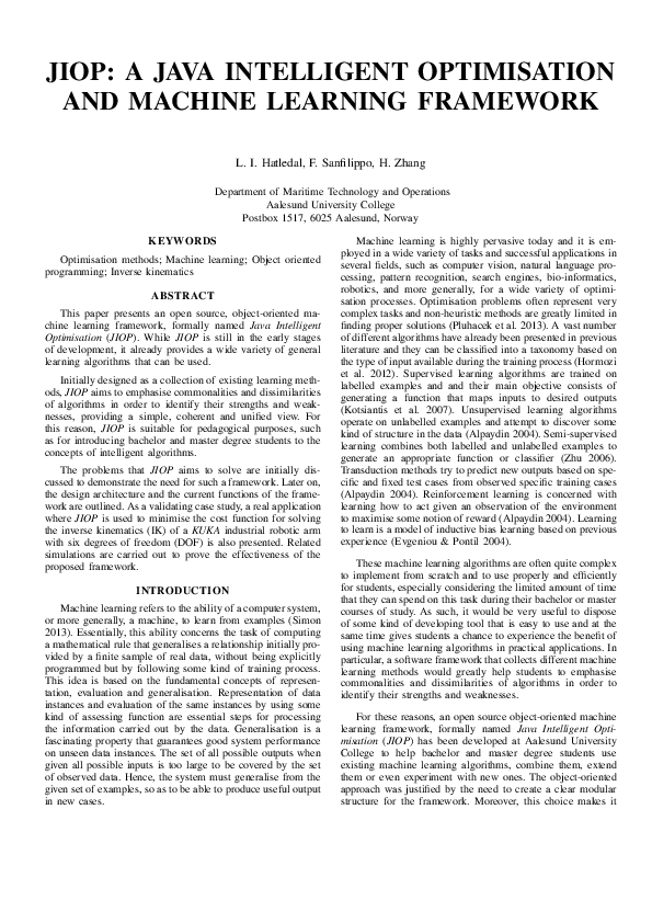 (PDF) JIOP: a Java Intelligent Optimisation and Machine Learning Framework