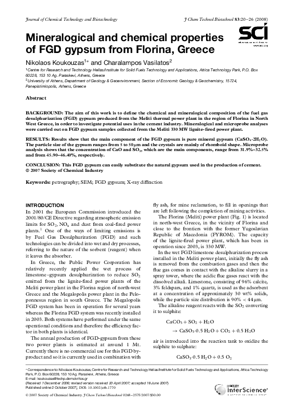 (PDF) Mineralogical and chemical properties of FGD gypsum from Florina