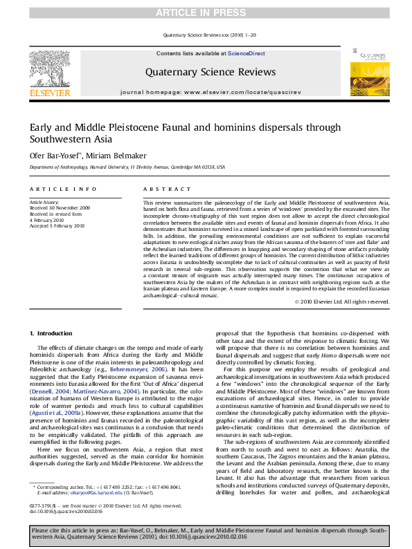 (PDF) Early and Middle Pleistocene Faunal and hominins dispersals ...