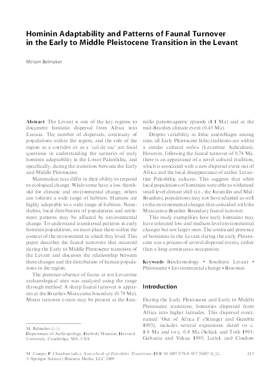 (PDF) Hominin Adaptability and Patterns of Faunal Turnover in the Early ...