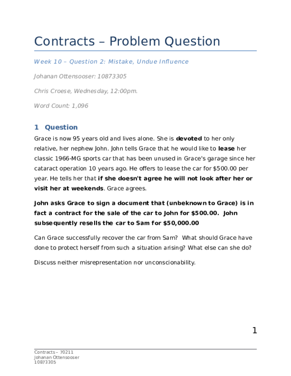 (DOC) Contracts – Problem Question