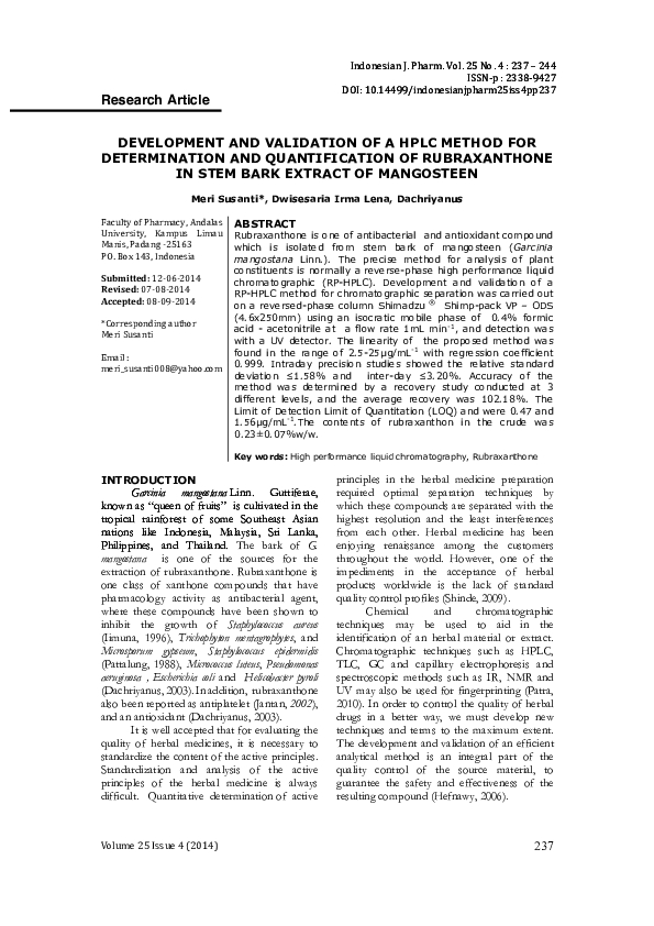 (PDF) DEVELOPMENT AND VALIDATION OF A HPLC METHOD FOR DETERMINATION AND ...