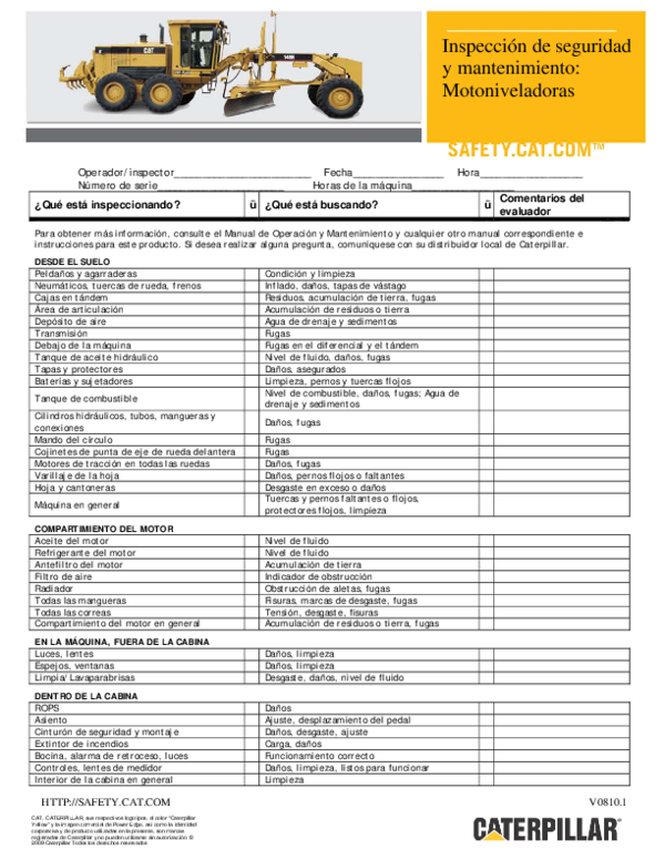 (PDF) ES Safety Maintenance Checklist Motor Graders V0810 1 Carlos