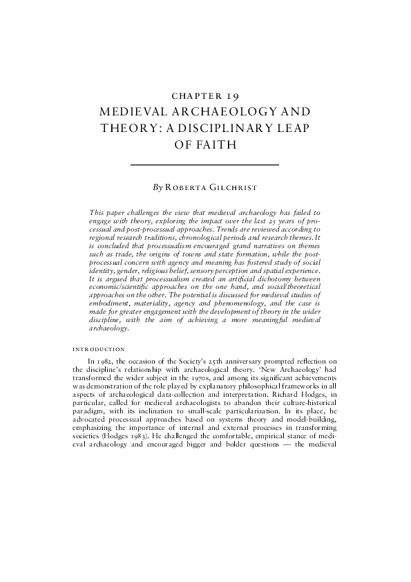 Medieval Archaeology and theory: a disciplinary leap of faith